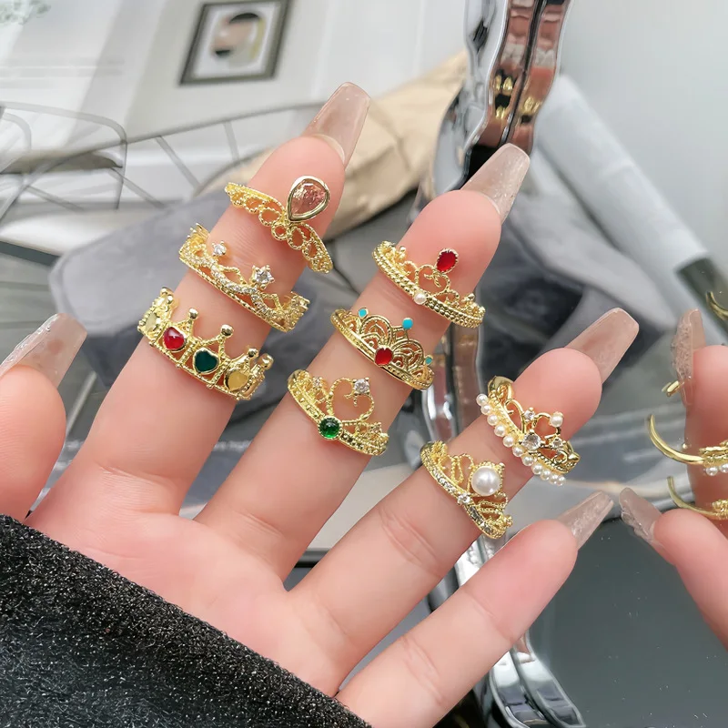 8pc French Luxury Style Inlaid Multi-color Zircon Crown Ring Women Luxury Ring That Can Be Given To Multiple Options Girlfriend