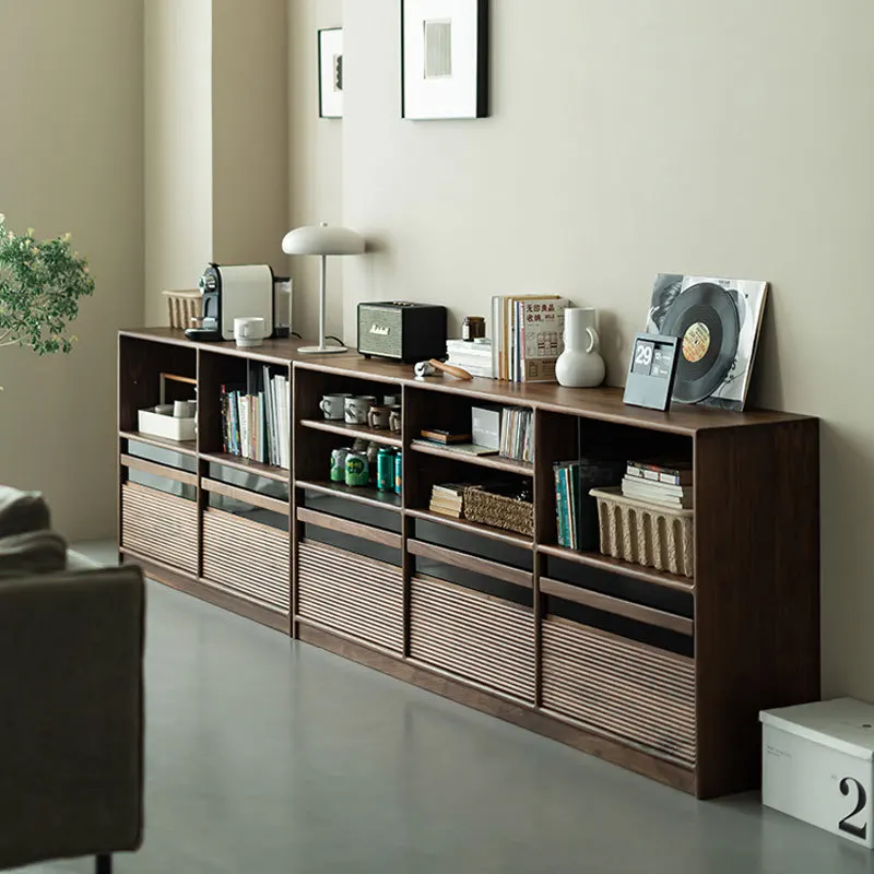 

Customizable Nordic combination bookcase Simple cherry wood plaid floor-to-ceiling storage sofa cabinet