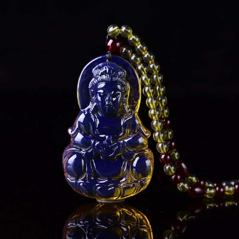 

Dropshipping Live Streaming Supply Traffic Driving Gift Blue Amber Guanyin Pendant Necklace Amber Pendant Sweater Chain