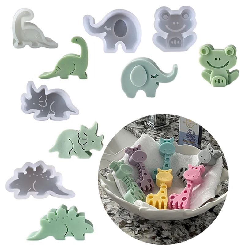 Cute Animal Silicone Mold For Soap Making Supplies Giraffe Dinosaur Frog Owl Elephant Candle Baby Shower Party Cake Decoration