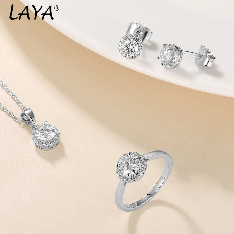 Laya New Fashion Engagement Couple Ring for Women S925% 100% Silver AAA Grade Grinding Sandstone Elegant Women's Wedding Jewelry