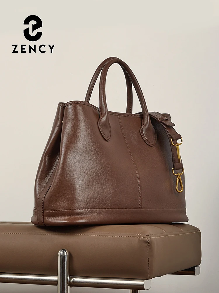 

Zency Bag Women 2026 Natural Leather Large Capacity Noble Top-handle Bag Designer Crossbody Bag Vintage Shoulder Tote Bag for OL
