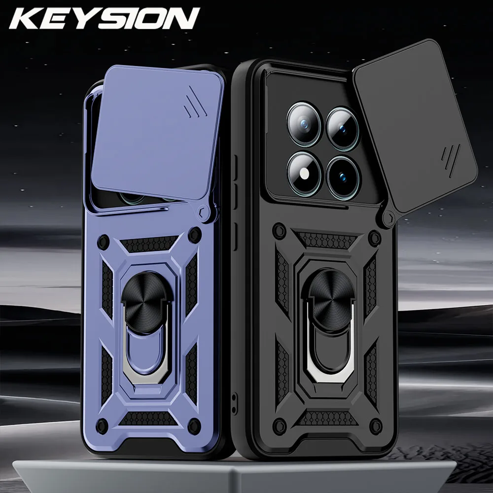

KEYSION Shockproof Armor Case for Xiaomi POCO M8 Pro 5G Slide Camera Lens Protection Ring Stand Phone Back Cover for POCO M8 5G