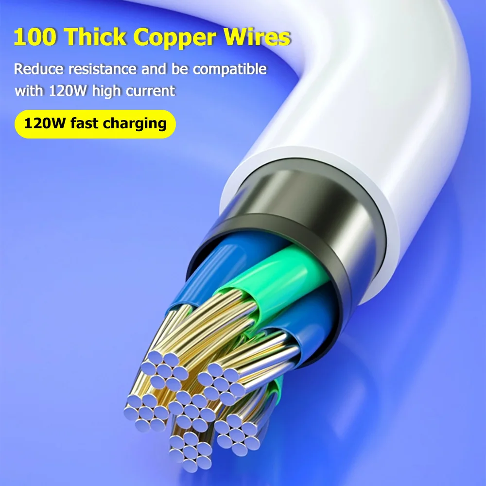 Mobile Phone Micro USB Bold Cable For Samsung Bluetooth Headphones1.5m 1m 2m Data Cable Cord Micro Cable 120W Fast Charging Wire