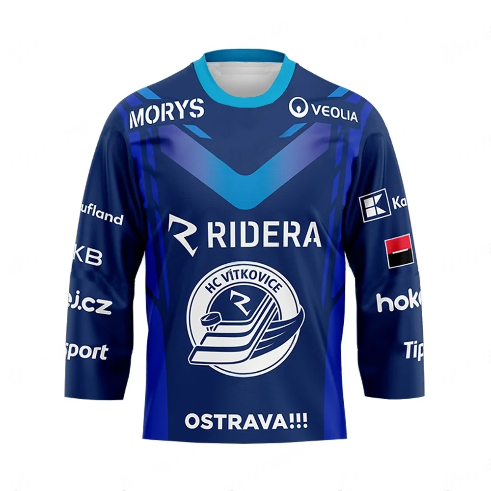 

HC Vitkovice Ostrava Blue Home Ice Hockey Jersey RIDERA Sponsor Czech Extraliga Hockey Shirt