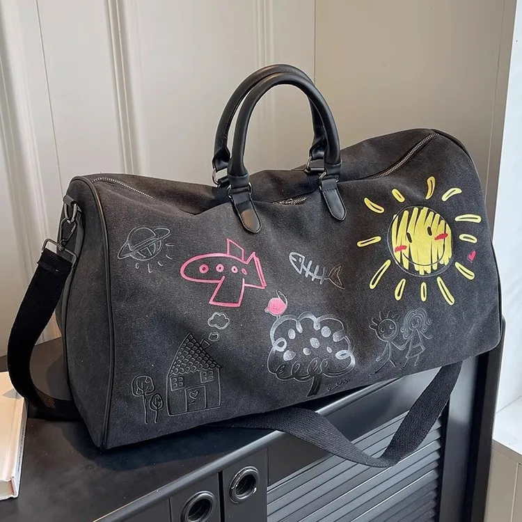Sac de voyage imprimé 2025, sac de week-end de grande capacité pour femmes et hommes, sac à main décontracté, fourre-tout à bandoulière
