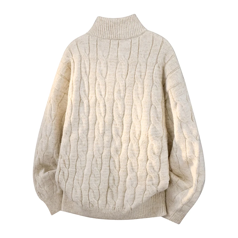 Crewneck Cable Knit Sweater Mens Quarter Zip Sweater Casual Warm Pullover Short Sleeve Knit Men Skin-Friendly Layering