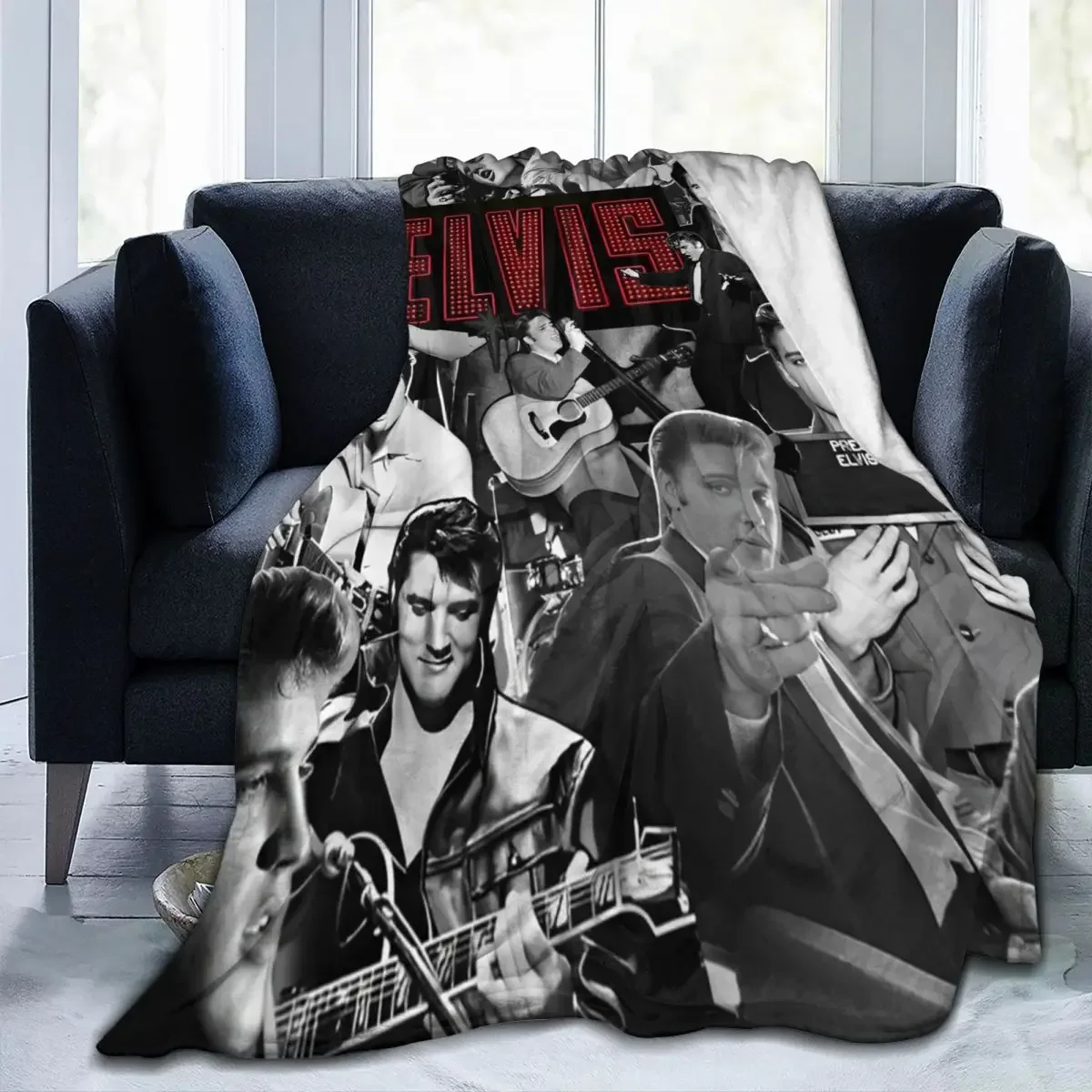 E-Elvis Presley Blankets Fleece Print Multi-function Warm Throw Blanket for Bed Couch Bedding Throws