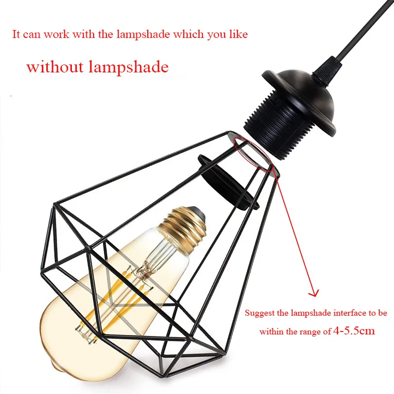 Vintage Edison Lamp E27 Schroefbasis Hangende Hanglamp Full Tand Fit Voor Lampenkap Lamphouder Industrieel Plafond Lam
