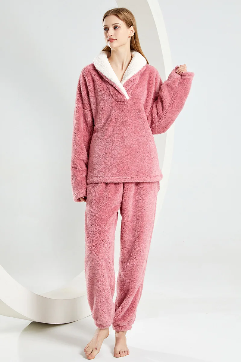 New Winter Christmas Padded and Thickened Pajamas Homewear Suit Pop-Up Thickened Shu Cotton Fleece Ladies Pajamas Warm Suit