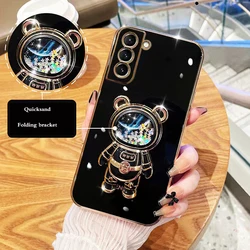Cute Bear bracket Plating Phone Case For Samsung Galaxy S25 Edge S21 S20 FE Note 20 10 Plus S23 S22 S24 Ultra S25 Plus Cover