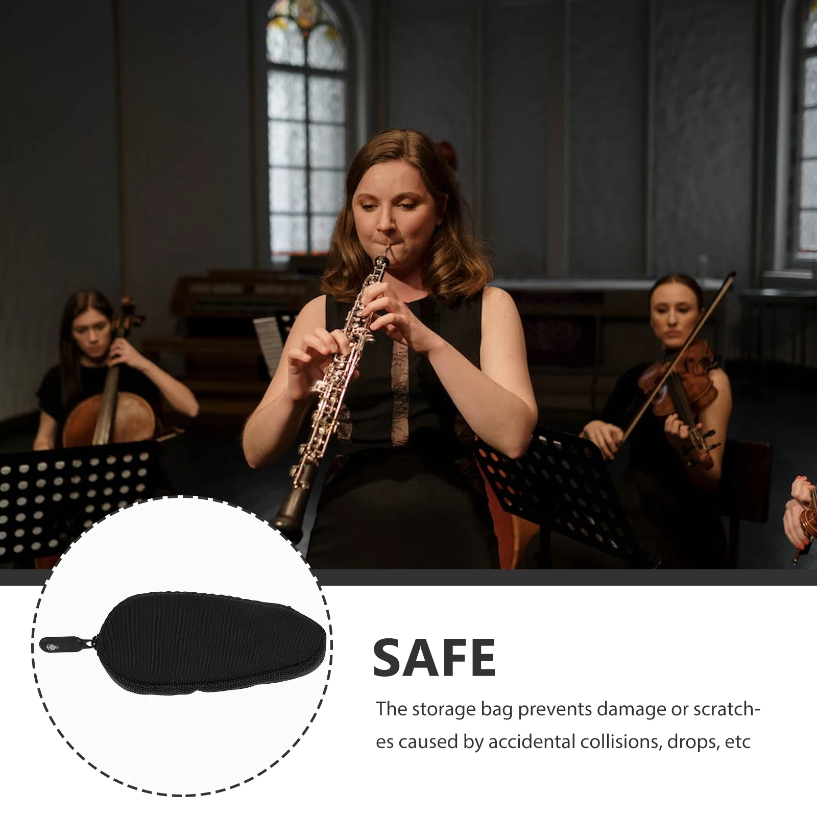 

Portable Black Saxophone Mouthpiece Bag Cotton Polyester Durable Zipper Storage Pouch for Musical Instrument Accessories