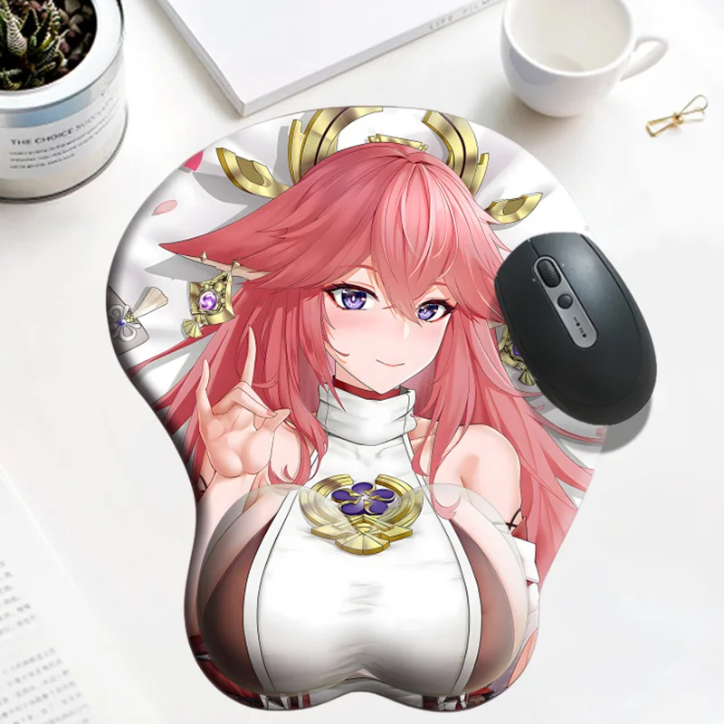 

Yae Miko Sexy 3D Chest Mouse Pad Genshin Impact Big Gaming Anime Cute Manga MousePad with Wrist Rest Oppai XXL Large Desk Mat