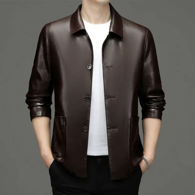 

Leather Men's Suit Autumn New Button Lapel Casual Young and Middle-Aged Haining Jacket Coat