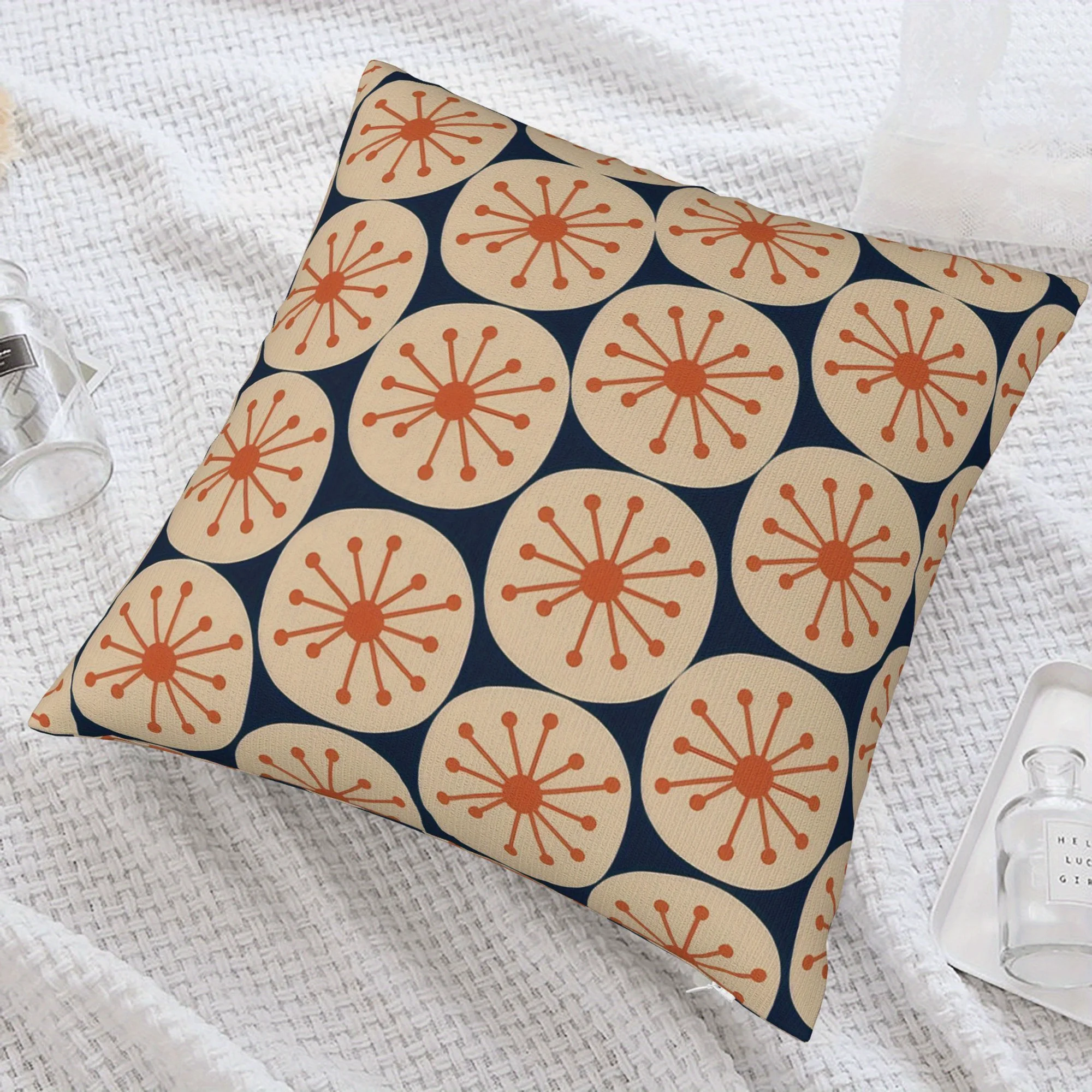 Atomic Retro Pattern Pillow Cover, Burnt Orange and Navy  Abstract Design Cushion Case for Living Room Bedroom Home Decor Gift