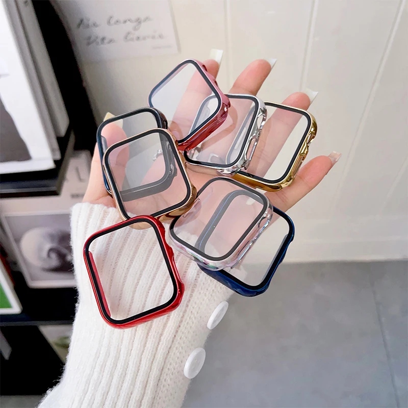 Glass+Cover For Apple Watch Case series 8 7 6 5 4 3 se 44mm 40mm 38-42-41mm 45mm Apple Screen Protector apple watch Accessories