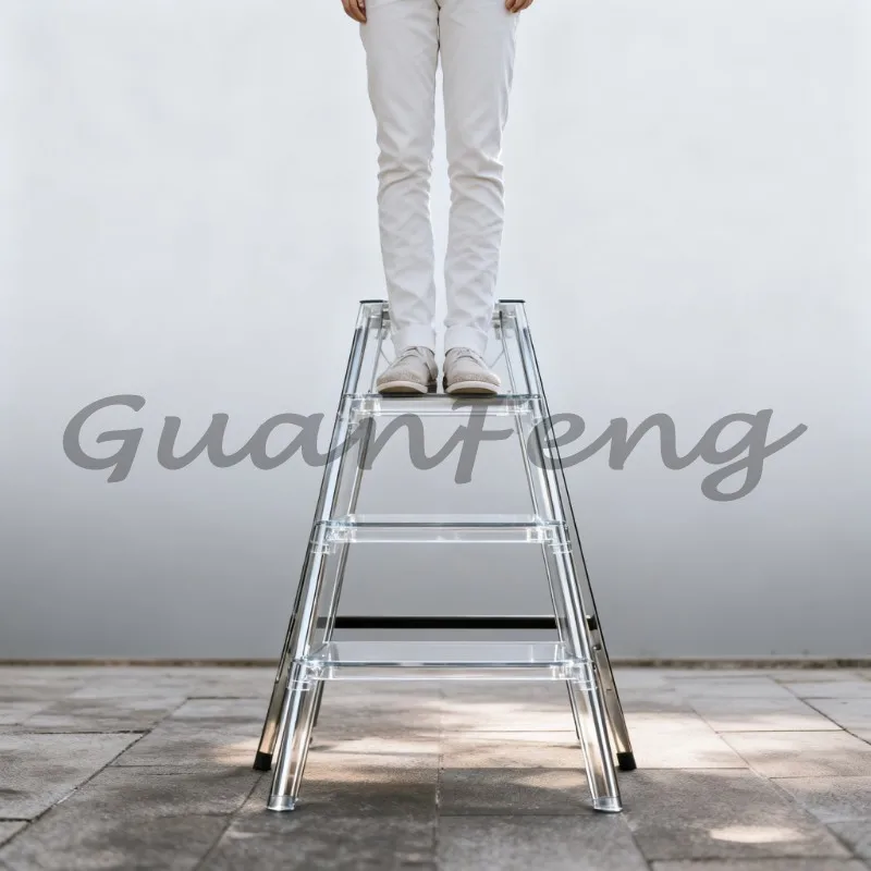 Transparent Acrylic 3‑Step Household Ladder, Portable Retractable Folding Plastic Step Ladder for Indoor Home Safety Access
