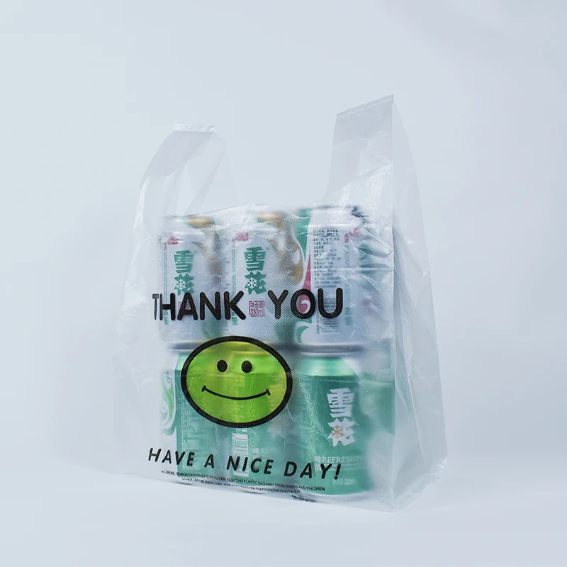 Transparent smiling face bag thickened takeout food bag commercial doggy bag convenient bag wholesale plastic bag vest bag