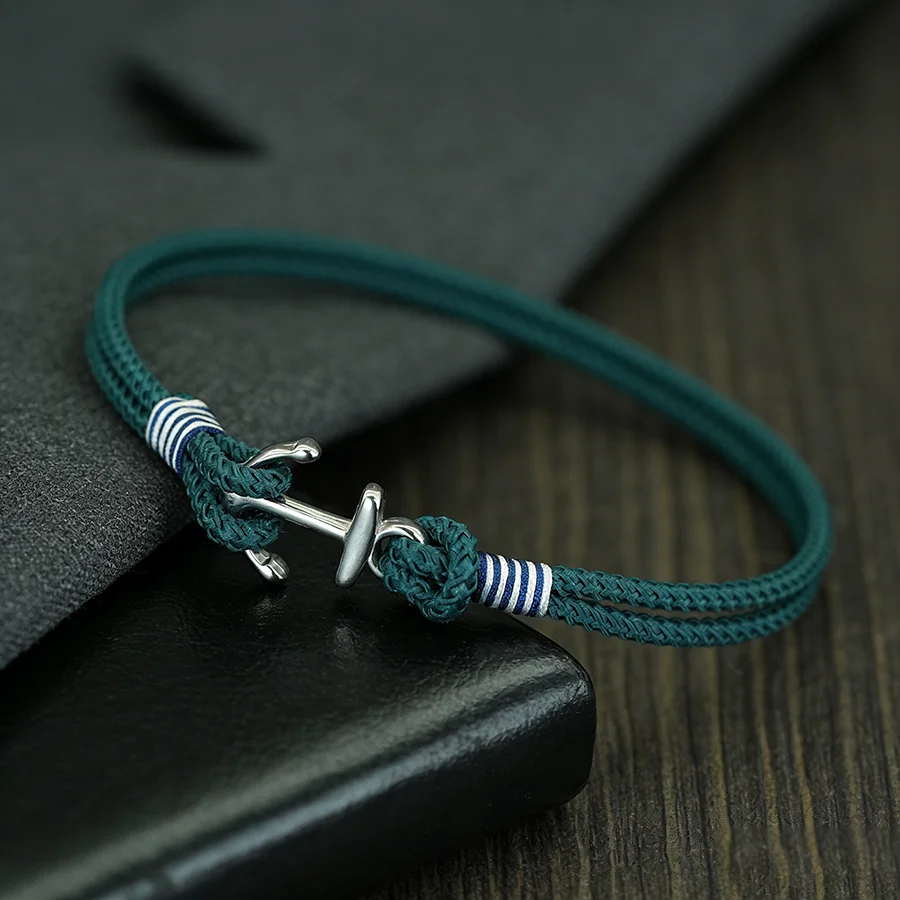 Nautical Stainless Steel Anchor Bracelet Unisex 2mm Bilayer Handmade Weaven Thin String Braslet Outdoor Camping Couple Jewelry