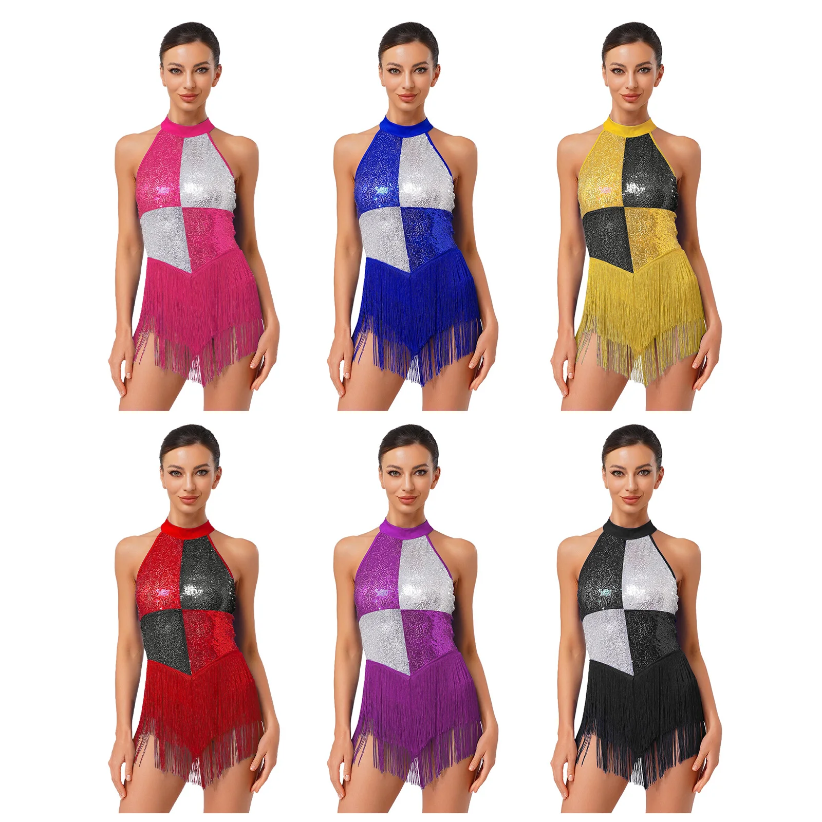 Mulheres lantejoulas jazz latino dança desempenho ginástica patinação artística traje rumba samba salsa dança borlas collant bodysuit