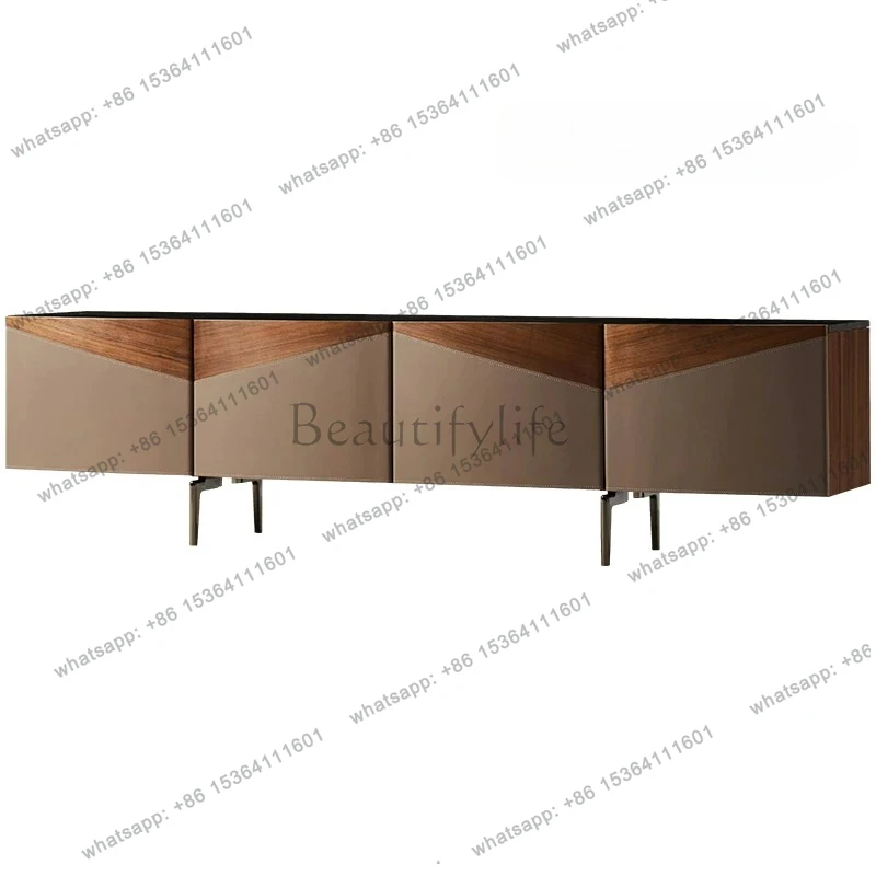 

Italian light luxury TV cabinet Modern simple marble audio-visual cabinet Saddle leather TV floor cabinet