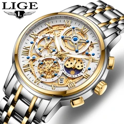 LIGE Brand Luxury Man Watch Fashion Original Quartz Watches for Men Stainless Waterproof Chronograph Wristwatch Reloj Hombre+Box