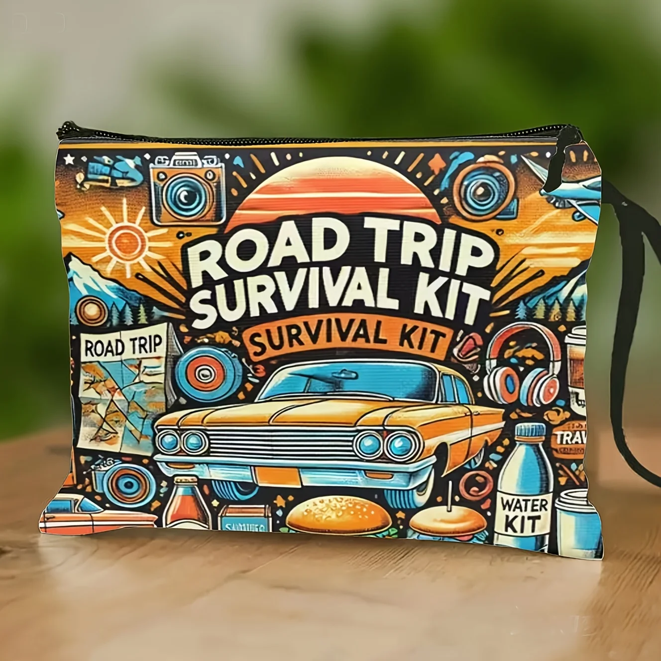 ROAD TRIP SURVIVAL KIT Road Trip Themed Makeup Bag Toiletry Organizer Pouch for Women Summer Travel Beach Accessories Gifts