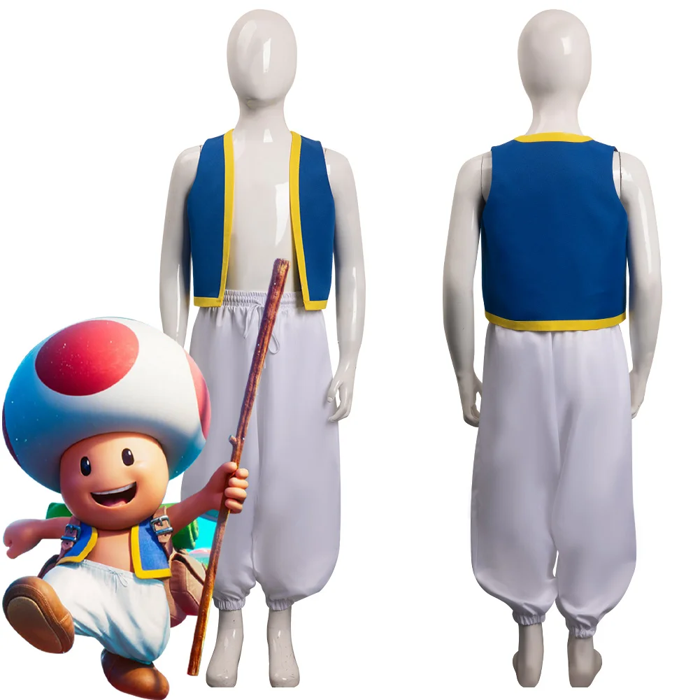 

Kids Children Movie Toad KINOPIO Cosplay Costume Fancy Vest Pants Hat Outfits Halloween Carnival Suit Mushroom Head Cap for Kids