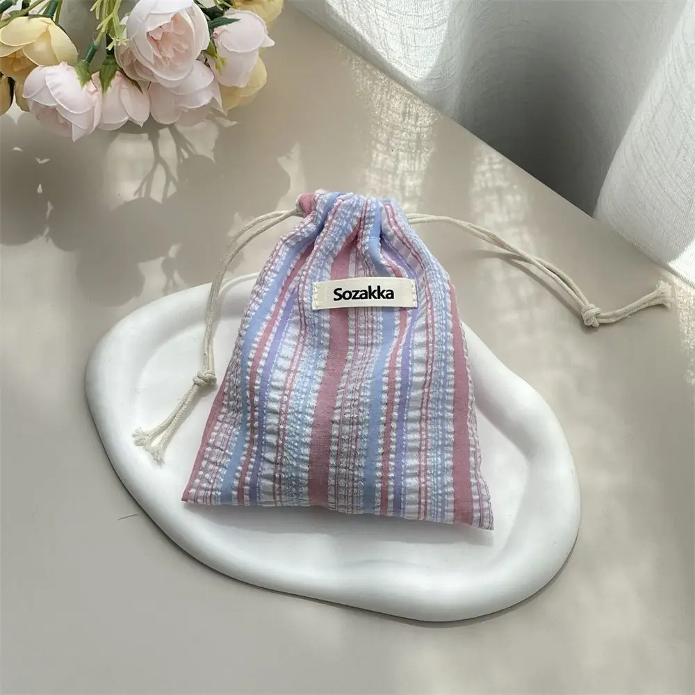 Fashion Change Bag Stripe Drawstring Storage Bag Packing Bag Coin Purse Makeup Bag Handbag Small Storage Bag Cosmetics Bag Girls