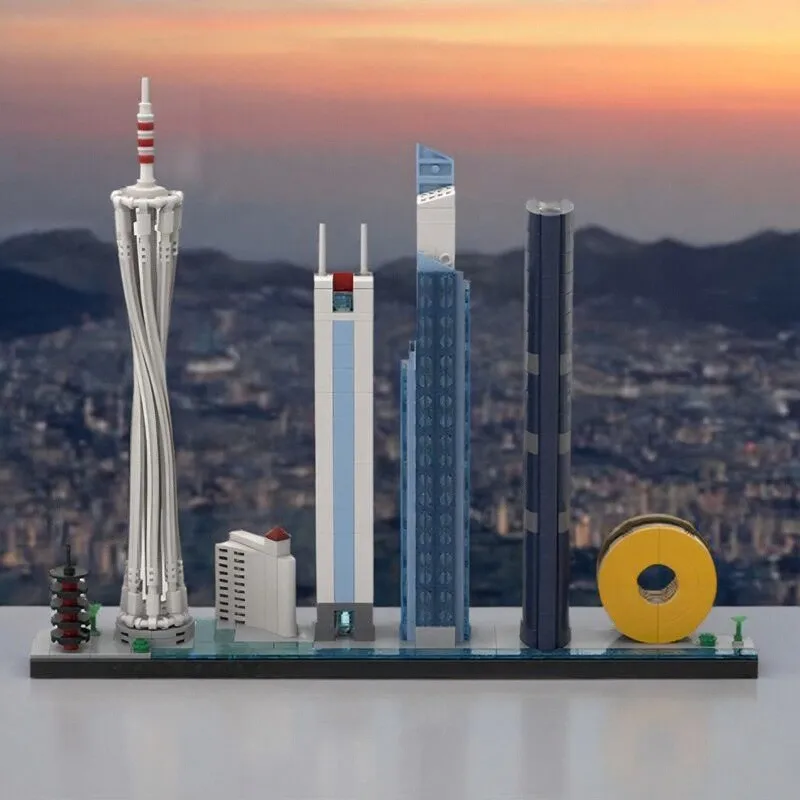 MOC-arquitectura de punto de referencia de ciudad famosa, vista a la calle, horizonte de Guangzhou, modelo de bloques de construcción, rompecabezas para niños, juguetes, regalo de colección para adultos