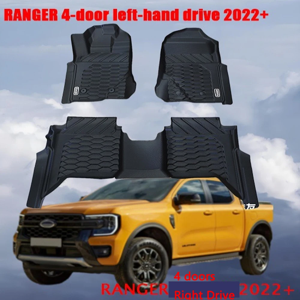 

Car Waterproof Floor Mats For Ford Ranger T9 Raptor XLT Wildtrack Sport 2022-2025 Car Styling Interior Parts Foot Mats Set