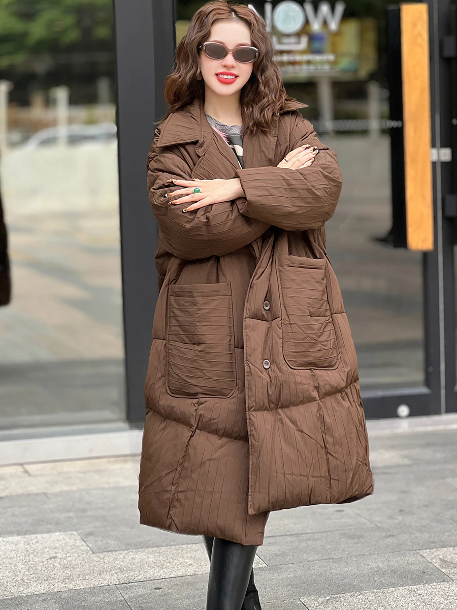 

Пальто женское зимнее Linda Casual, длинное, свободного кроя, коричневое, с наполнителем из белого пуха, теплое, для улицы