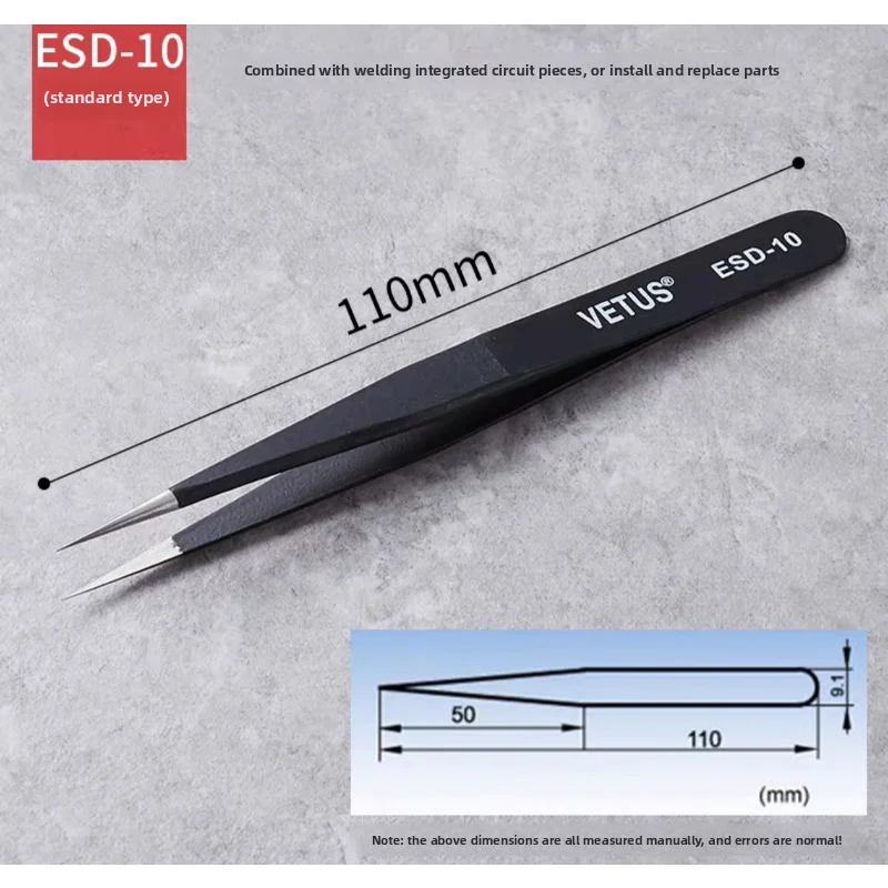 

VETUS Authentic ESD Safe Stainless Steel Tweezers Non Magnetic High Precision Tools for Electronics Repair Acid Alkali Resistant