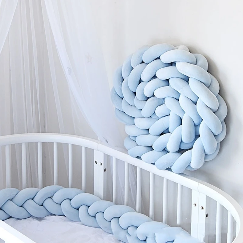 2M Handmade Baby Crib Bumper 3Strand Baby Protector Knot Cotton Pillow Crib Protector Baby Room Decor Decoration