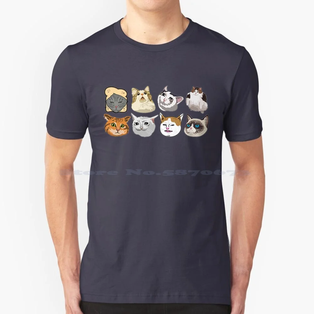 Meme Cats Face Sticker Pack T Shirt 100% Cotton Tee Kawaii Gaming Cute Twoface Two Face Gamer Funny Face Funny Face Design Hat