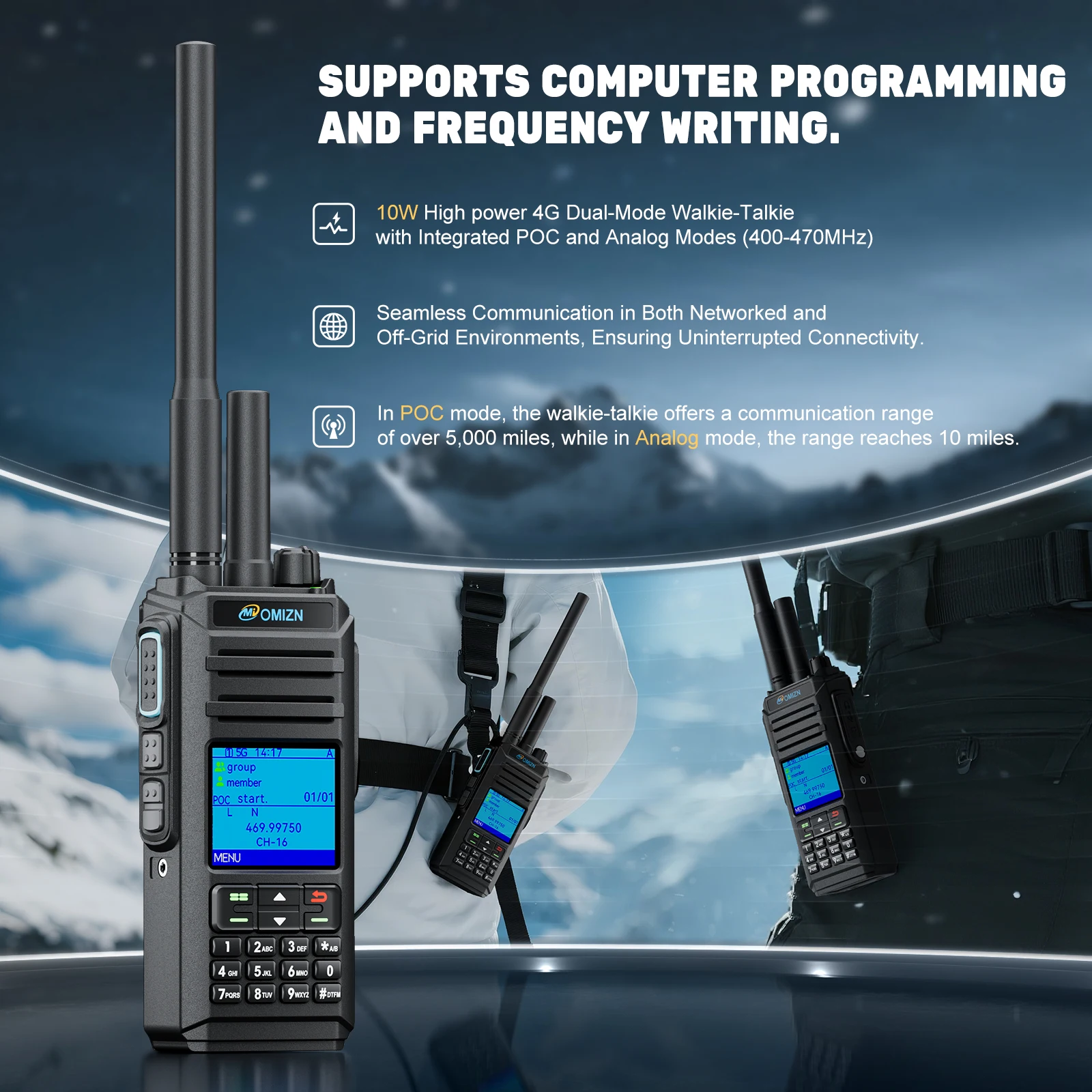 OMIZN Walkie Talkie 5000 Kilometers 4G Global Signal Radio Waterproof IP67 Mode Analog Camping Unlimited Distance Calling X4
