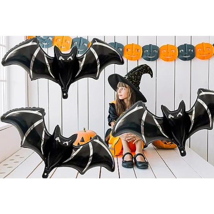6Pcs Halloween Black Bat Balloons Giant Bat Halloween Foil Balloon for Black Day of Death Spooky Birthday Baby Shower Party Dec