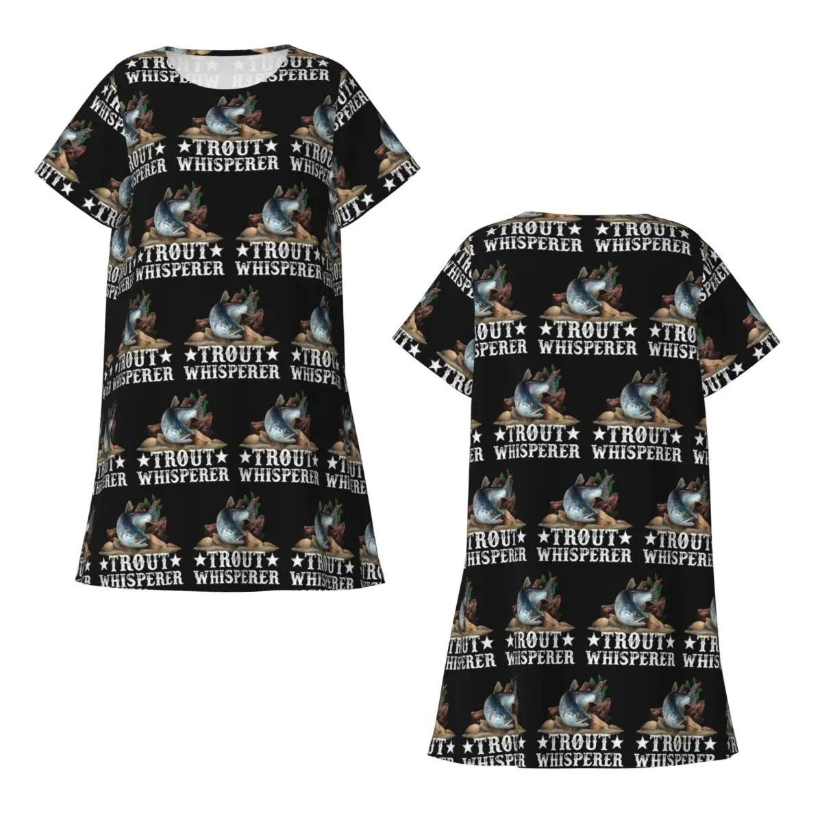 Trout Fish Illustration Fly Fishing Art Short Sleeves Nightdress For Sleeping Women Short Sleeve Nightgowns Soft Pajama Dress