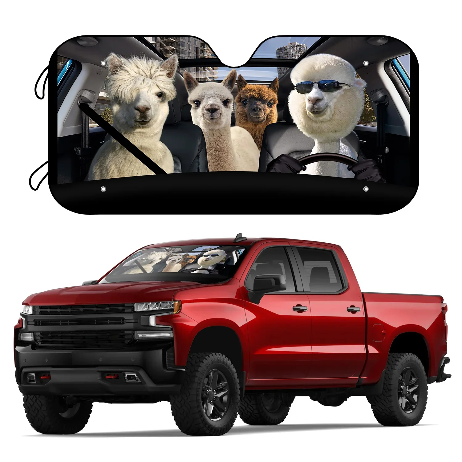 1pc Car Windshield Sunshade Stay Cool Funny Animal Sheep Straps 4 Free Suction Cups Foldable UV Visor Protective Sunshade Keep V