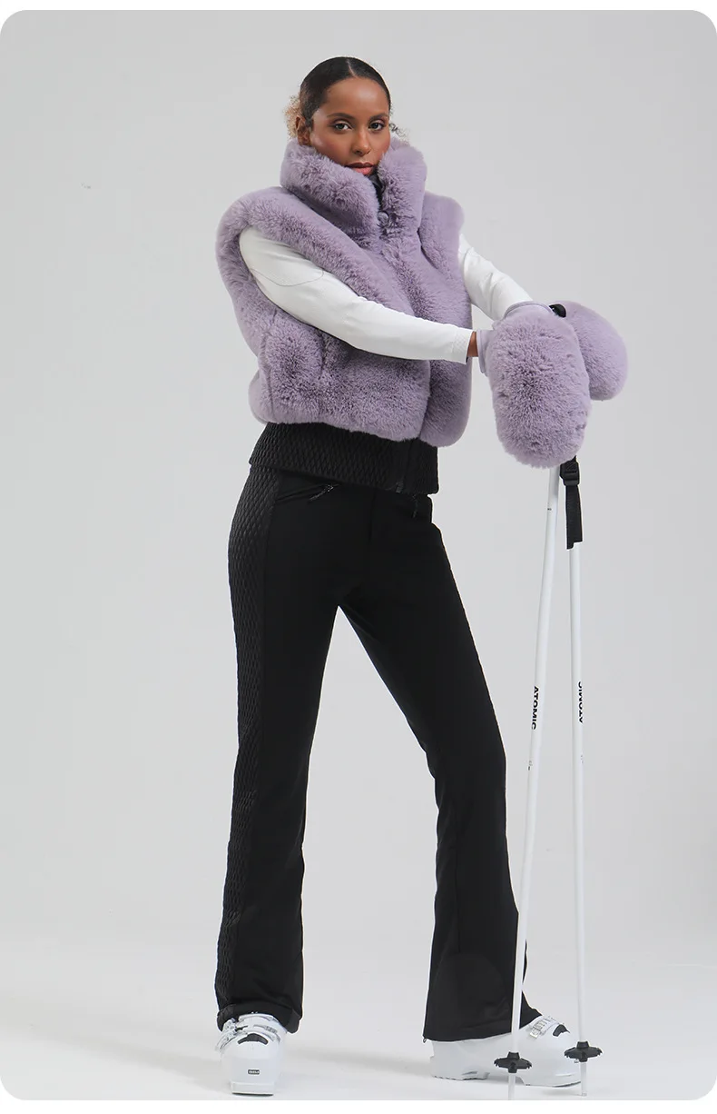 GSOU SNOW Damen Flauschige Kunstfell-Weste Mantel Skijacke Ärmellose Reißverschluss-Weste Winter Tägliche Warme Outdoor-Sportweste – Detail 11
