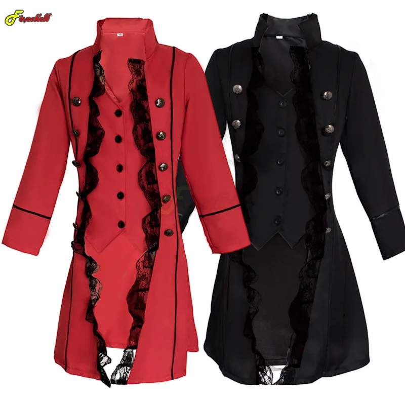 Renaissance Medieval Steampunk Women Trench Coat Vintage Ladies Irregular Overcoat Victorian Edwardian Jacket Cosplay Costumes