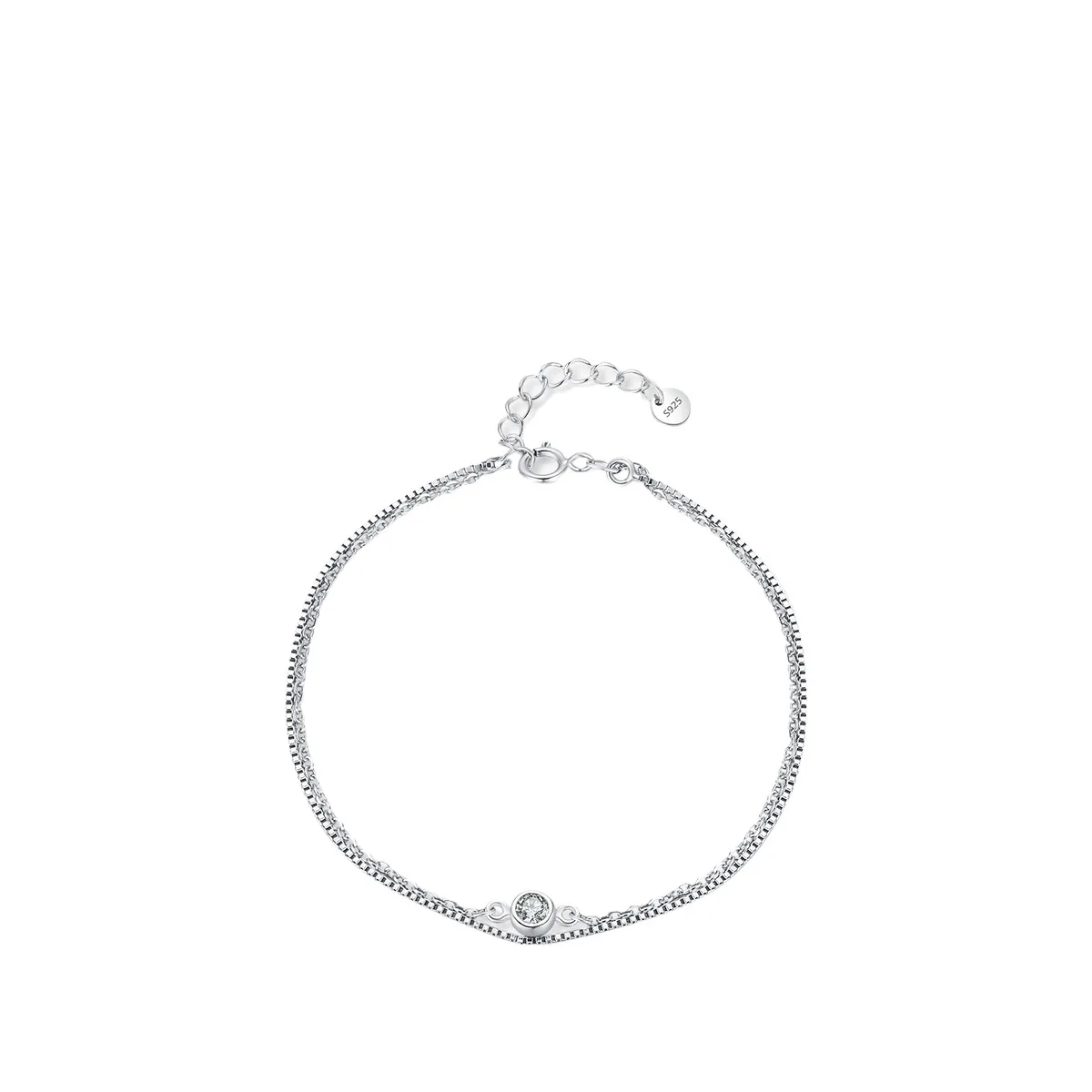 

Dawn's Jewel S925 Sterling Silver Double Layer Bracelet For Women Fashionstylishcasual Single Diamond Stacked Style