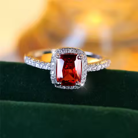 Luxury Female Red Zircon Stone Engagement Ring Charm Silver Color Wedding Jewelry For Women