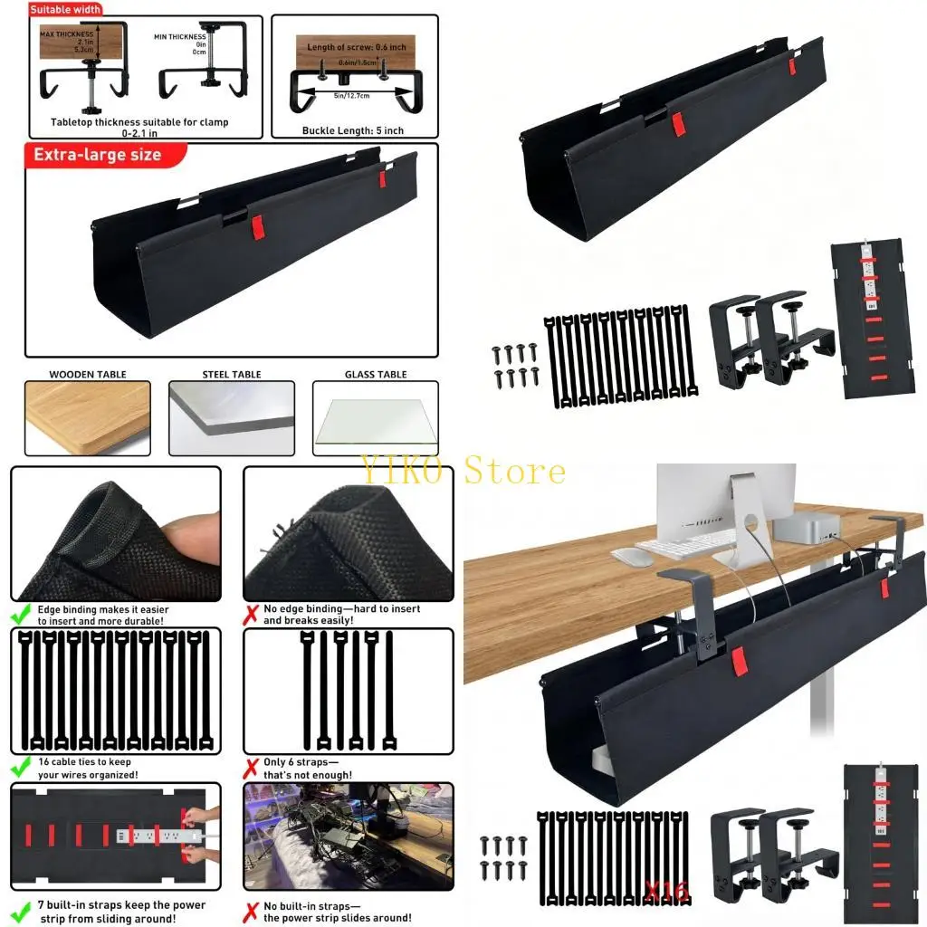 K32C 70cm Desk Cable planner Mounts Without Drilling Perfect For Standing Desks