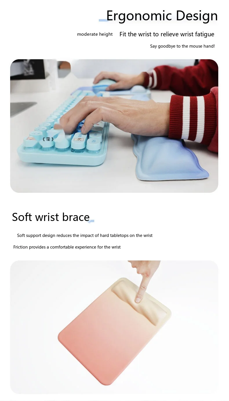 Farbverlauf Geflochtene Handgelenkauflage Mauspad Weiche Hautfreundliche Schreibtischunterlage für Büro und Gaming 4 Farben Tastaturunterlage – Detail 2