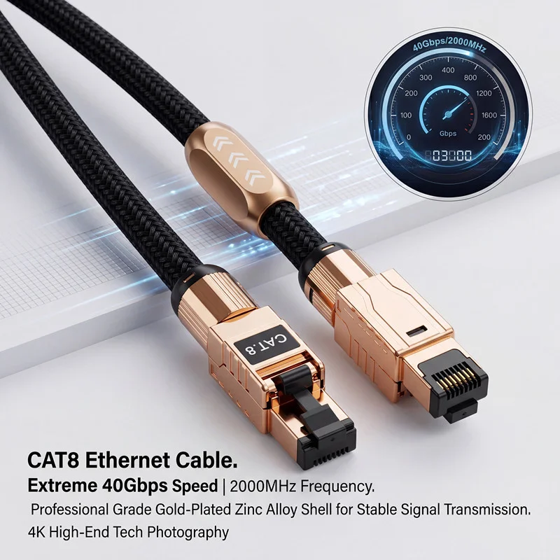 cat8 4N sterling silver  Ethernet Cable RJ45 40Gbps 2000MHz USB 3.0 A/B Audio Cable for Network Connection
