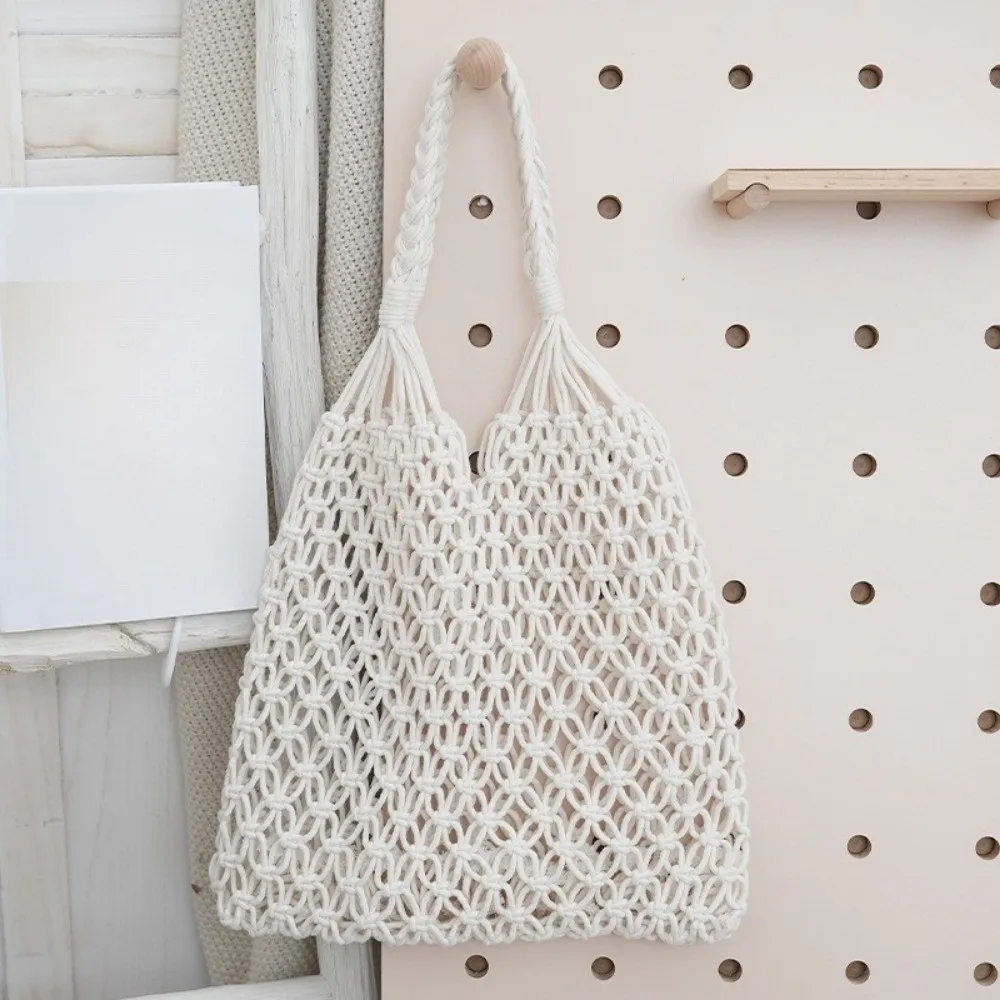 

New Hollow Out Woven Tote Bag Handmade Large Capacity Crochet Mesh Bag Straw Bohemian Knitted Beach Bag Women Daily Use