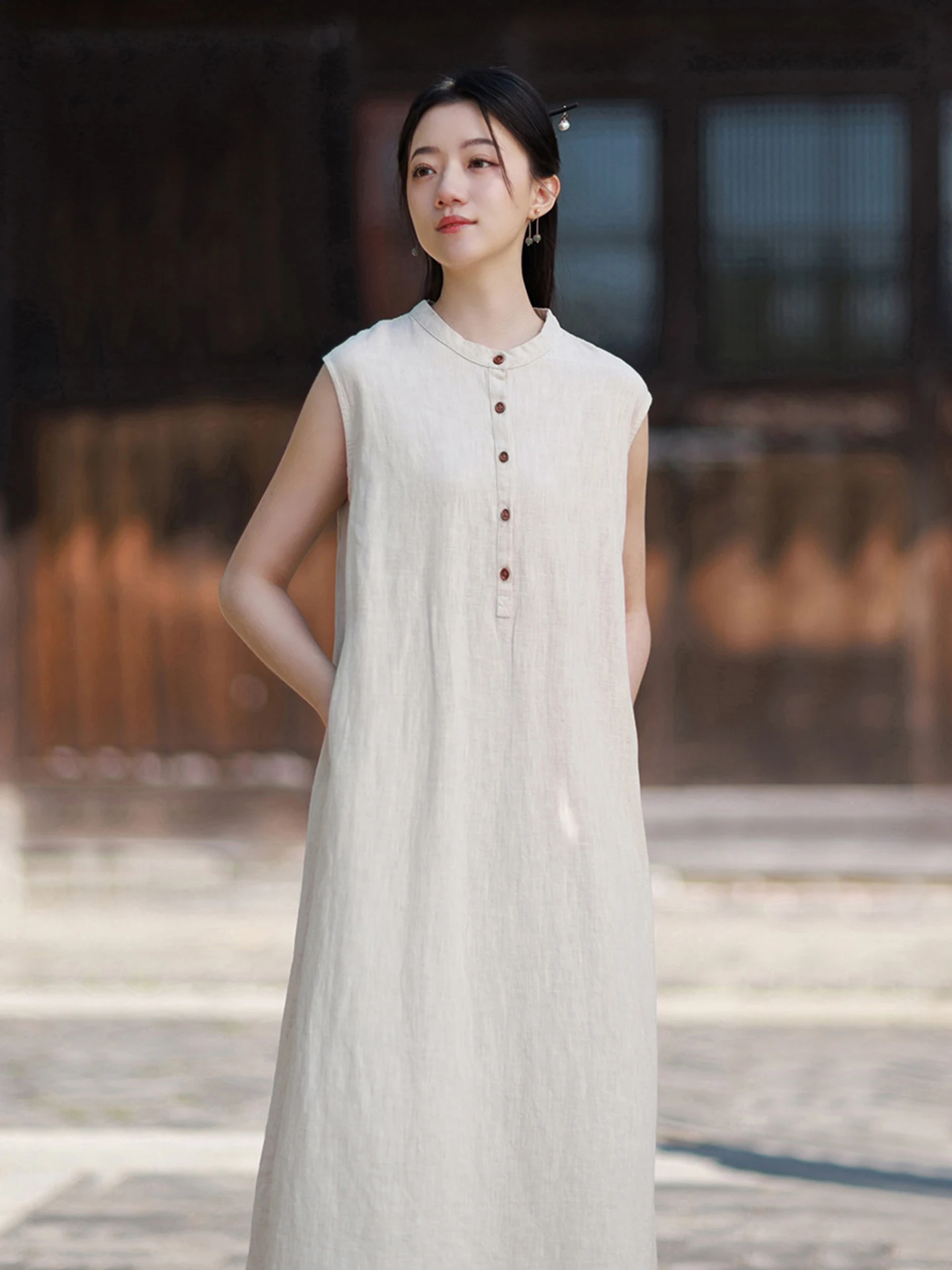 New Summer Chinese Style Loose Sleeveless Dress Hemp Fabric Zen Style Shoulder Covering Long Skirt Breathable Comfortable Cas...