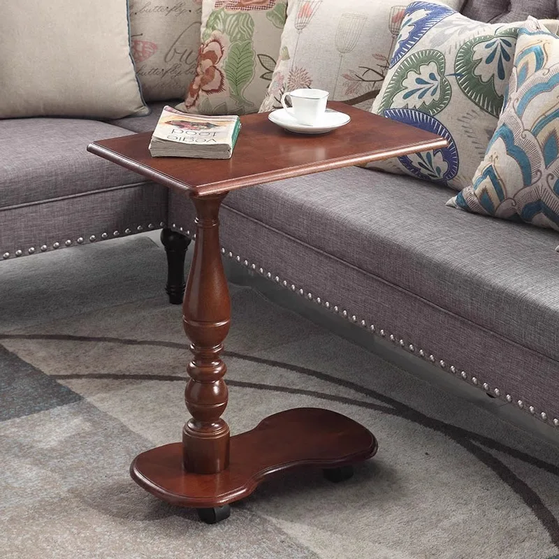

Solid Wood Mobile Computer Desk Rolling Small Study Desk with Brakes Multi-functional Lazy Desk Mini Sofa Side Table