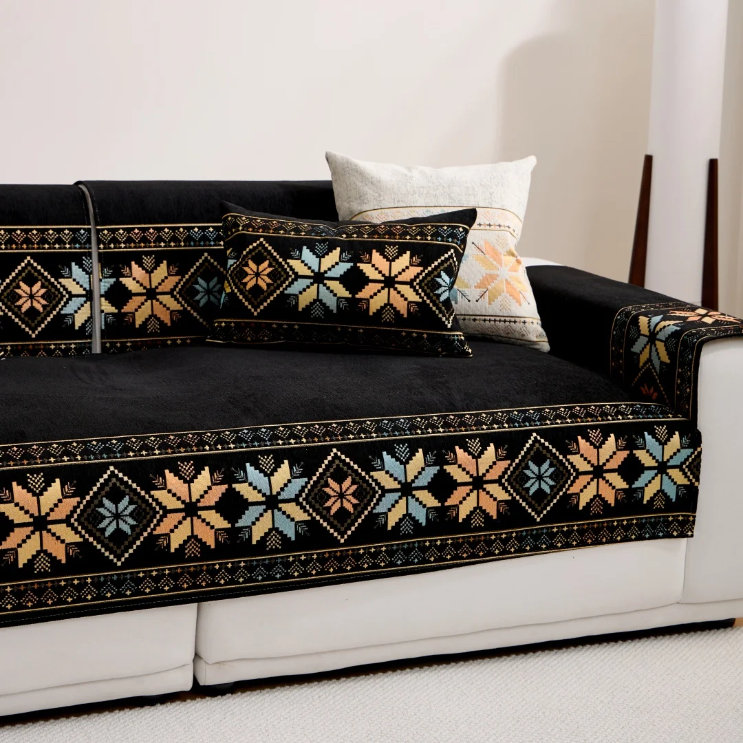 1 Stück Bohemian Jacquard Chenille Sofa Handtuch Boho Stil Sofabezug für alle Jahreszeiten Wohnzimmer Couch Möbelschutz Dekor – Detail 12